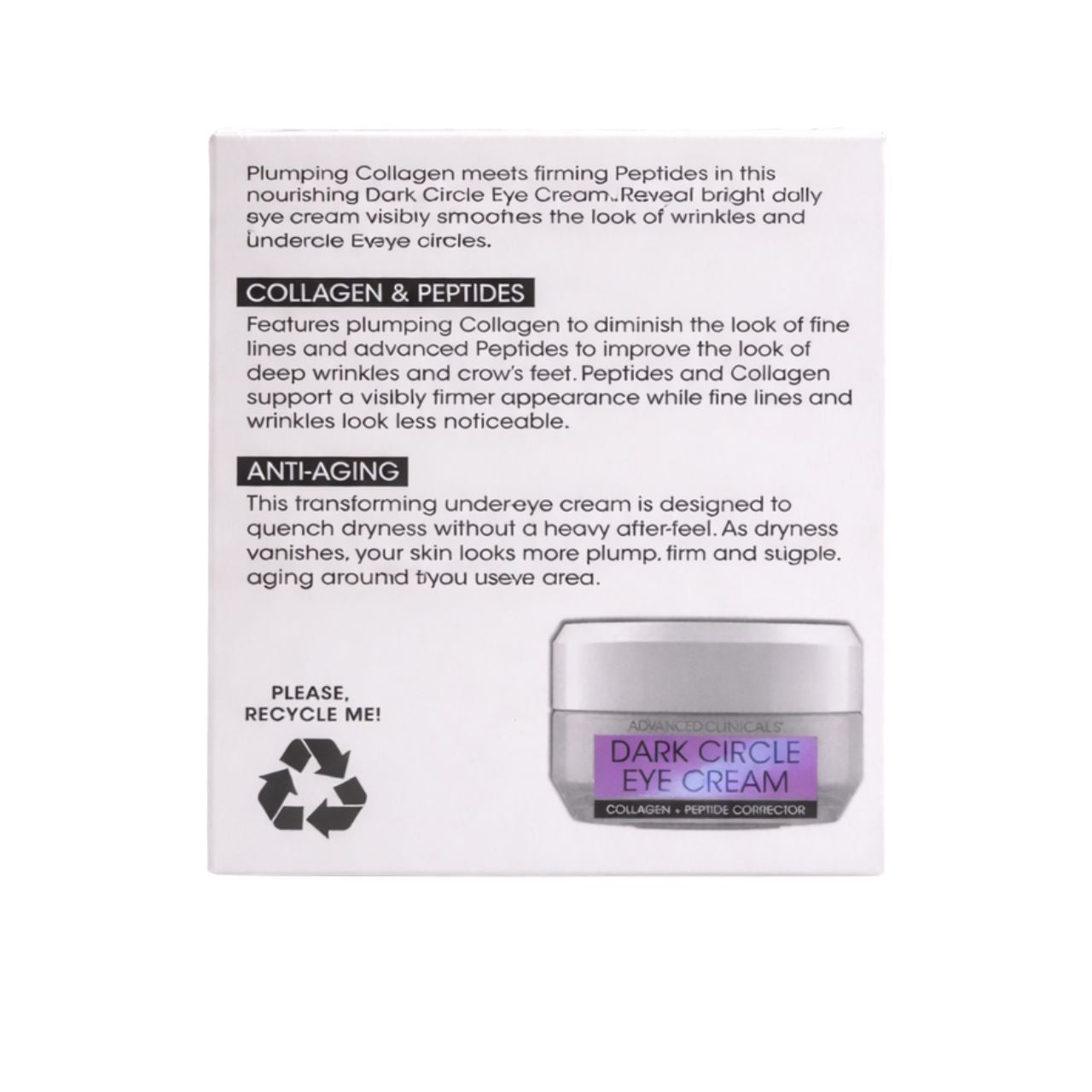 Advanced Clinicals Dark Circle Eye Cream Collagen + Peptide Corrector 1 oz