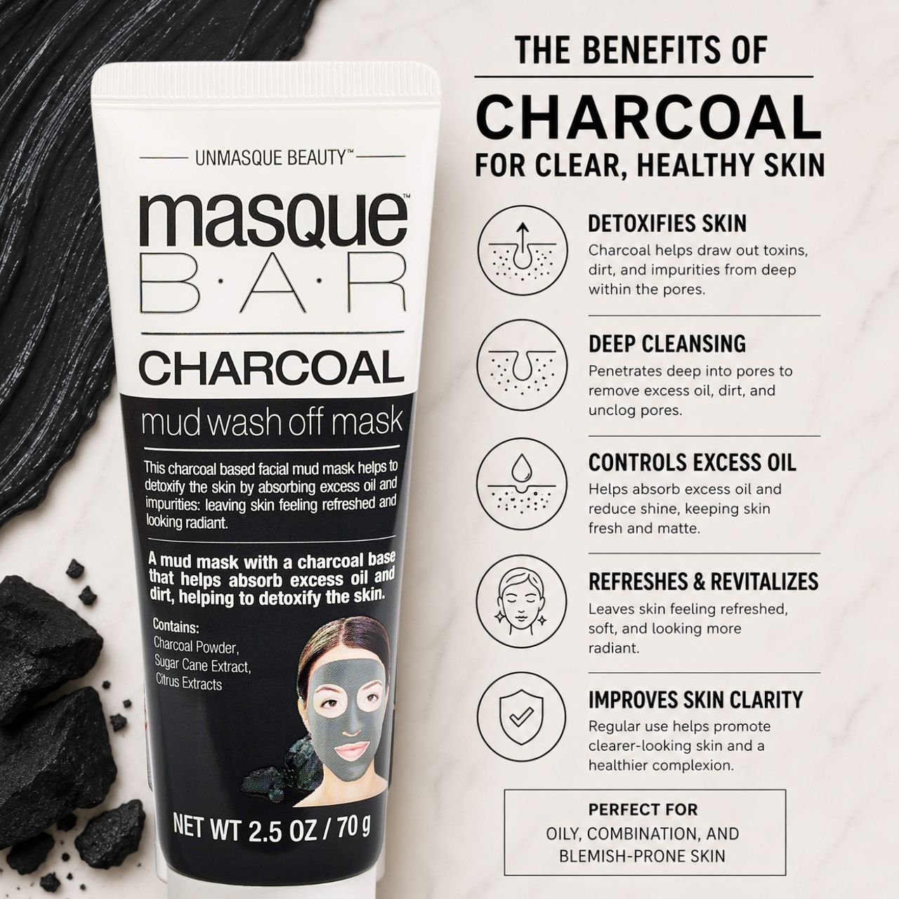 Masque Bar Charcoal Mud Wash Off Mask 2.5 oz