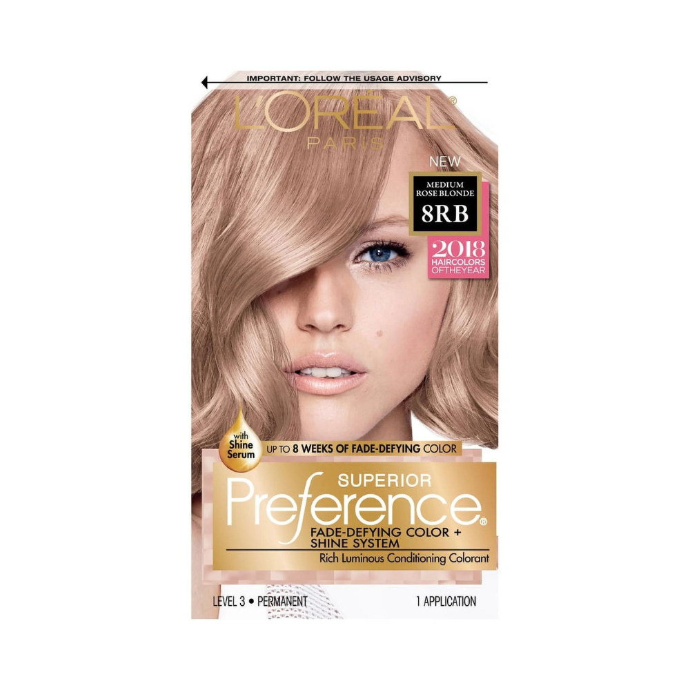 Loreal Superior Preference Fade Defying Color + Shine System 8RB Medium Rose Blonde