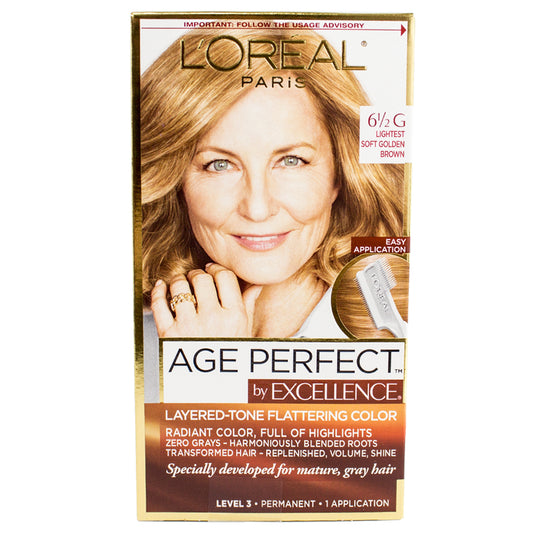 Loreal Excellence Age Perfect Layered-Tone Flattering Color Haircolor 6.5G Lightest Soft Golden Brown