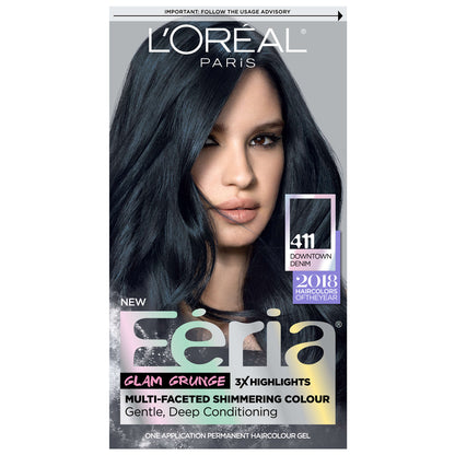 Loreal Feria High-Intensity Shimmering Color 411 Dark Blue Brown (Downtown Denim)