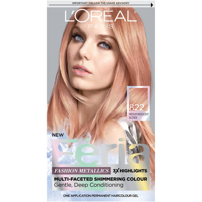 Loreal Feria High-Intensity Shimmering Color 822 Medium Iridescent Blonde (Rose Gold)