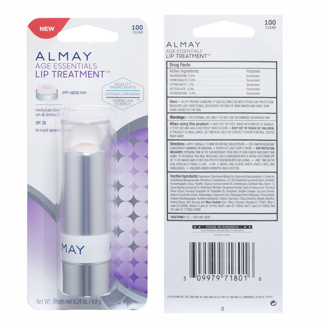 Almay Age Essentials Lip Treatment SPF30 - Clear (2-Pack)