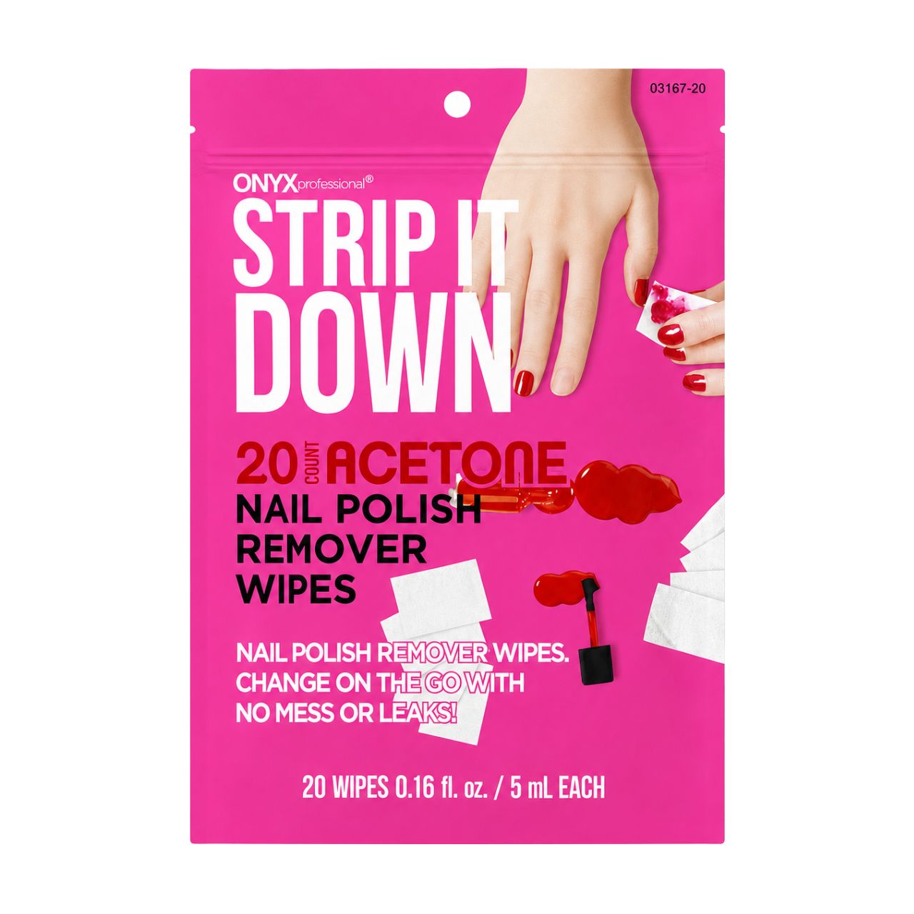 Onyx Professional Strip It Down Nail Polish Remover Wipes, 20 ct